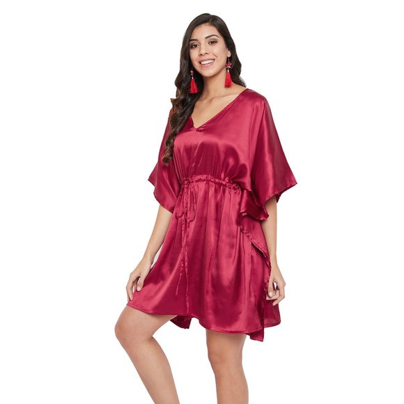 Women Plus Size Satin Mini Dress Loose Nighty Tunic Tops Dress by Gypsie Blu - Picture 4 of 8